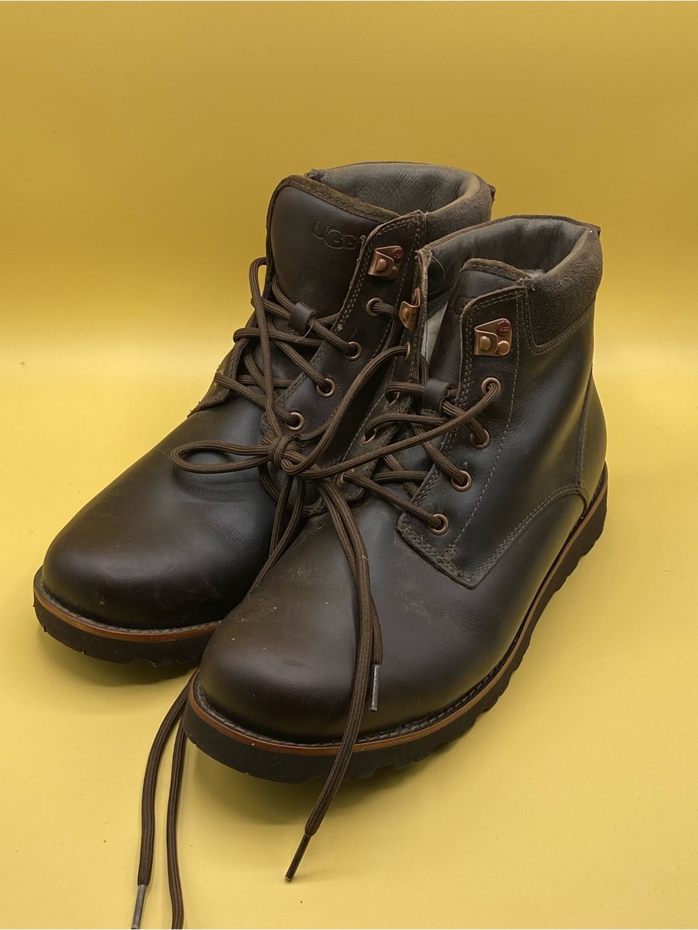 UGG Men's Dark Brown Leather Ankle Boots - Picture 1 of 4